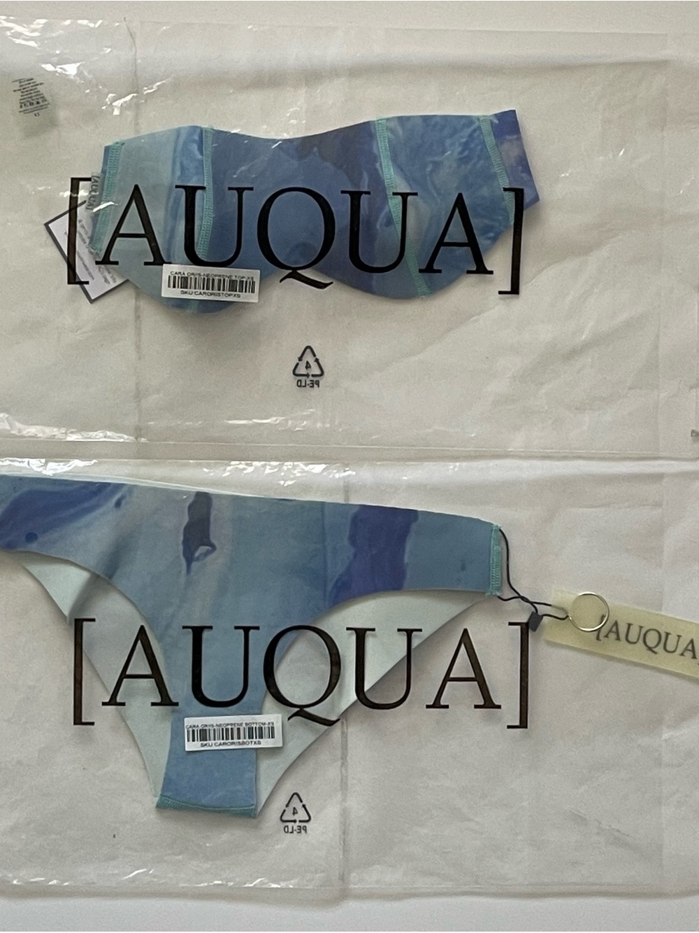 Auquai Women's Blue Marble Bikini Set - Bandeau Top & Classic Bottom